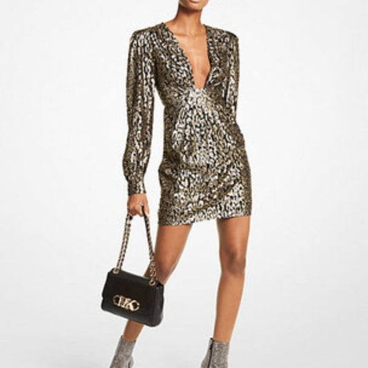 MICHAEL Michael Kors Metallic Cheetah Jacquard Dress Size S