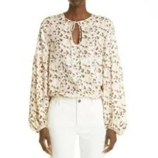 Lafayette 148 New York Lupe Leopard Print Silk Blouse in Raffia Size M