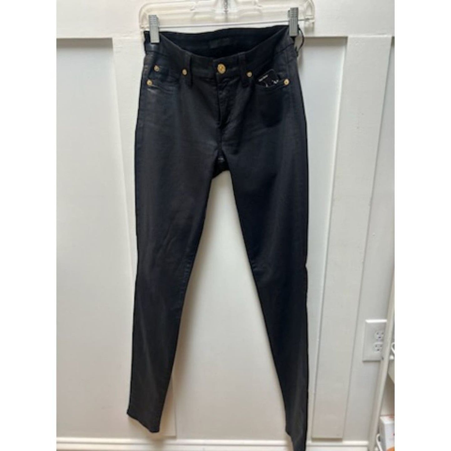 7 For All Man Kind Coated Black Skinny Jeans Size 27