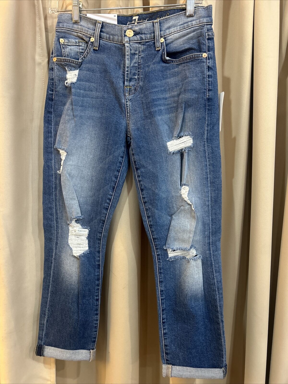 7 FOR ALL MANKIND Women's Jeans Size 24 Josefina Skinny Boyfriend Distressed NWT