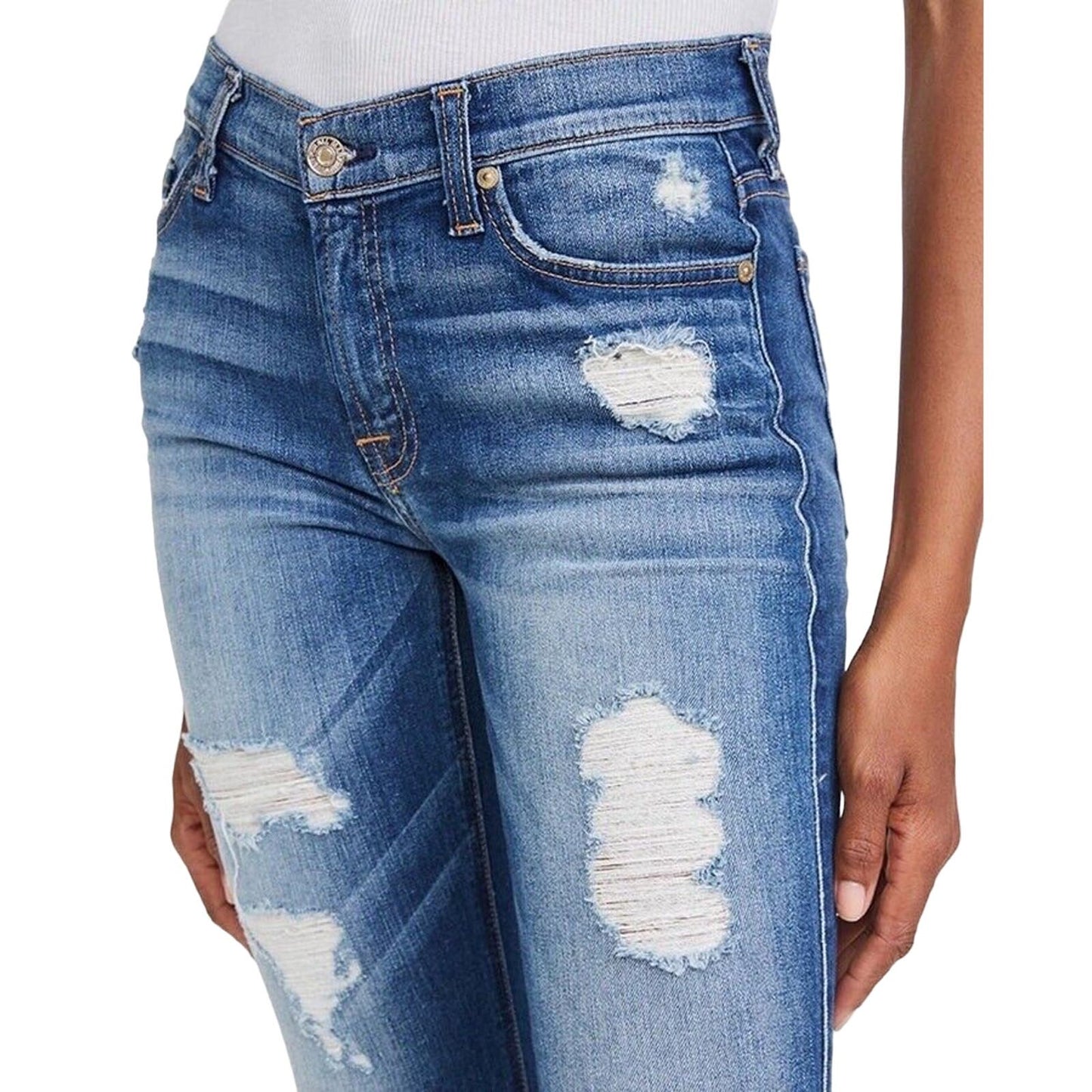 SEVEN FOR ALL MANKIND ANKLE SKINNY IN DISTRESSED AUTHENTIC LIGHT Size 25 NWT