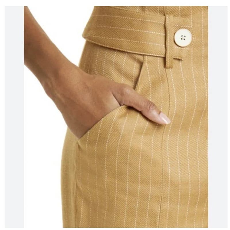 Veronica Beard Sunny Pants Camel Pinstripe Wide leg Size 4 NWT