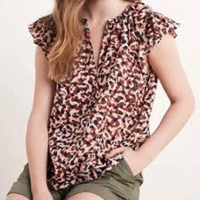 Velvet Yuelle Printed Ruffle Cap Sleeve Top Size Small