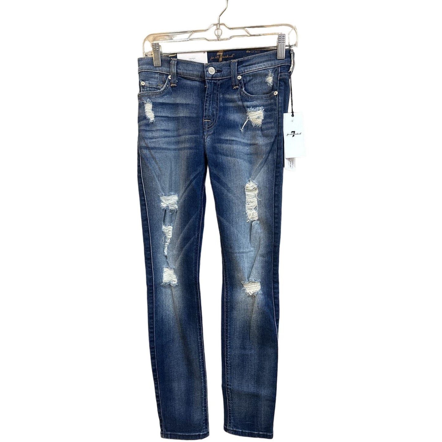 SEVEN FOR ALL MANKIND ANKLE SKINNY IN DISTRESSED AUTHENTIC LIGHT Size 25 NWT