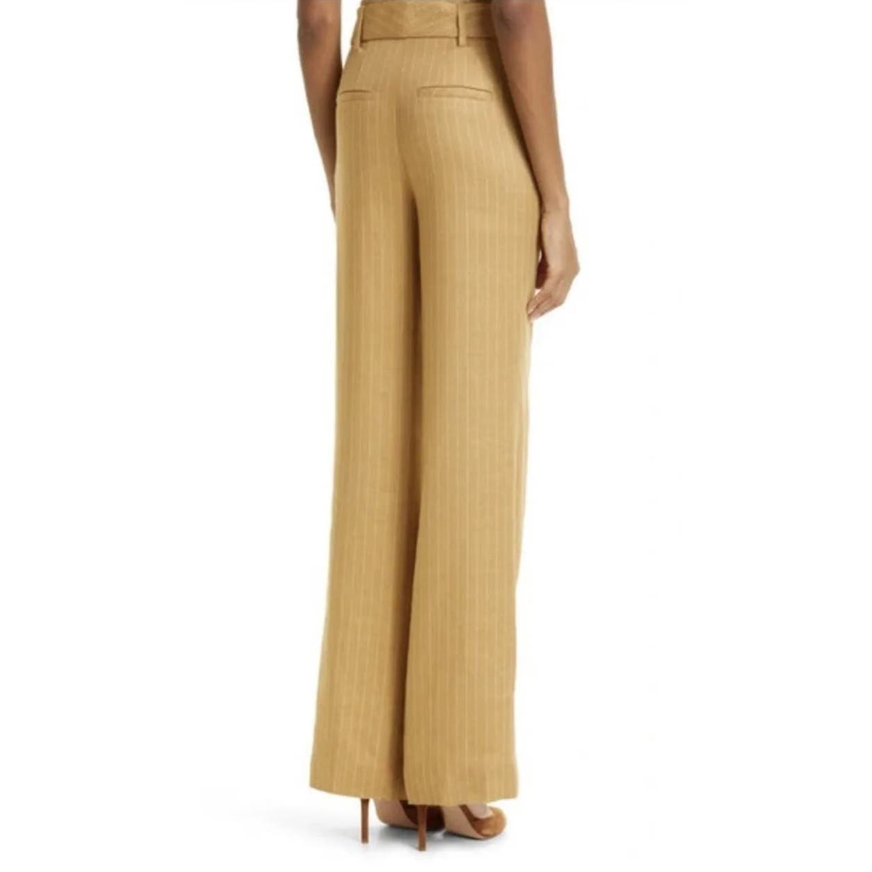 Veronica Beard Sunny Pants Camel Pinstripe Wide leg Size 4 NWT