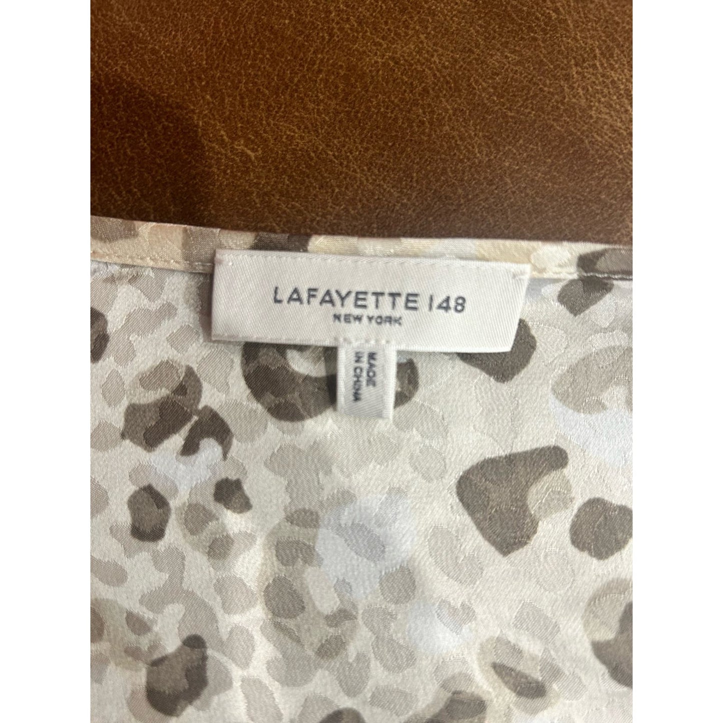 Lafayette 148 New York Lupe Leopard Print Silk Blouse in Raffia Size M