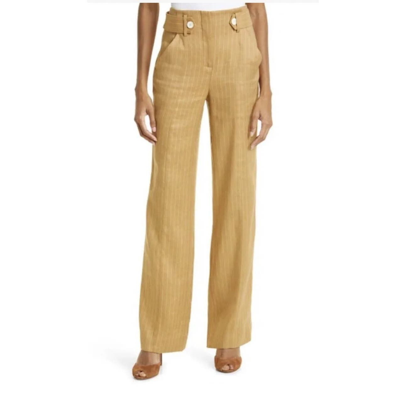 Veronica Beard Sunny Pants Camel Pinstripe Wide leg Size 4 NWT