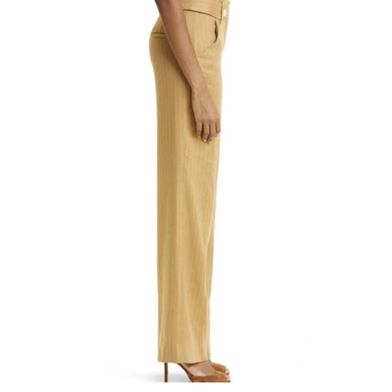 Veronica Beard Sunny Pants Camel Pinstripe Wide leg Size 4 NWT