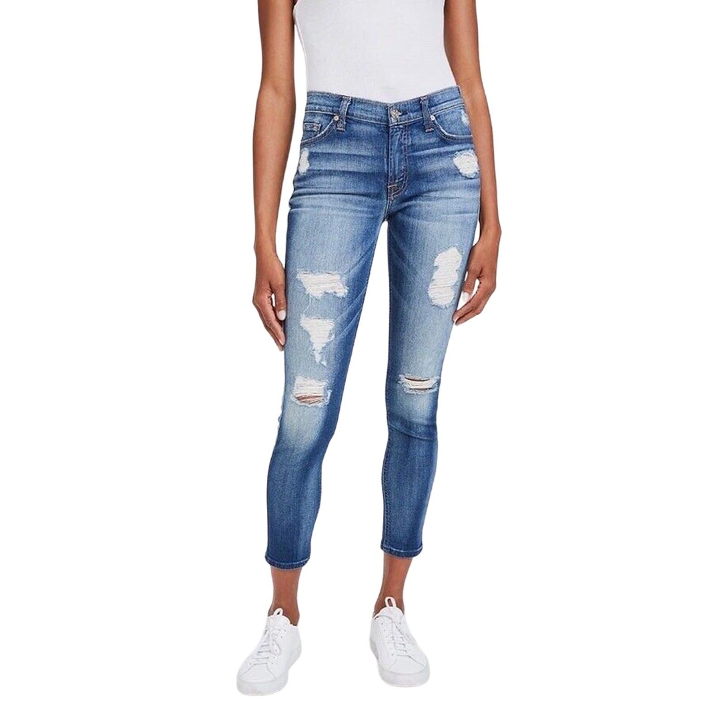 SEVEN FOR ALL MANKIND ANKLE SKINNY IN DISTRESSED AUTHENTIC LIGHT Size 25 NWT